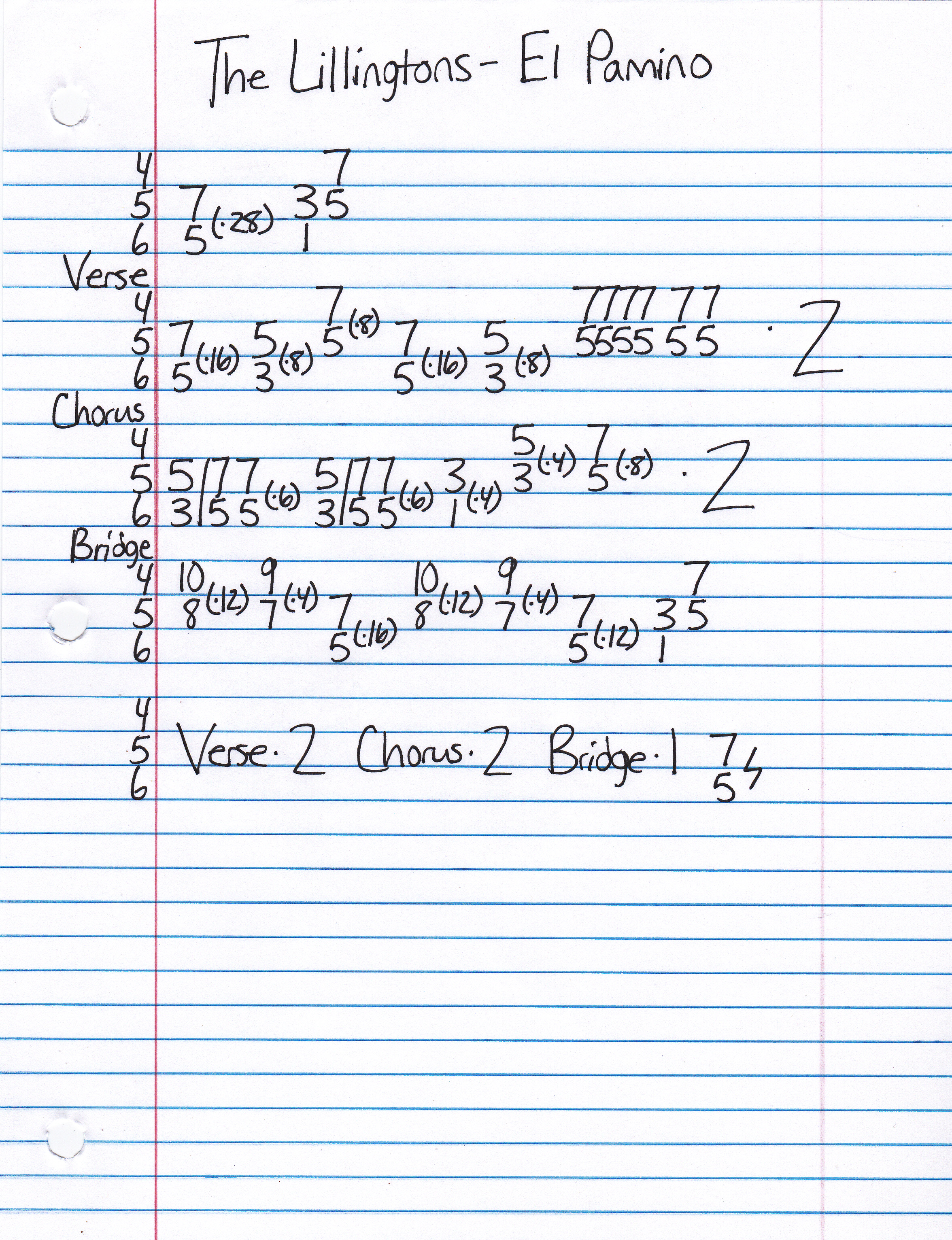 High quality guitar tab for El Pamino by The Lillingtons off of the album Back Channel Broadcast. ***Complete and accurate guitar tab!***